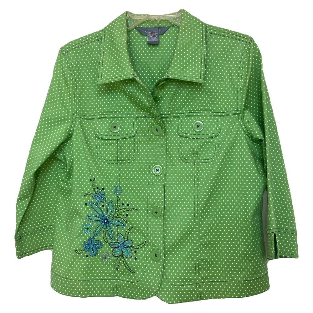Polka Dot Embroidered Floral Shirt Jacket Petite PM Office Casual Twee